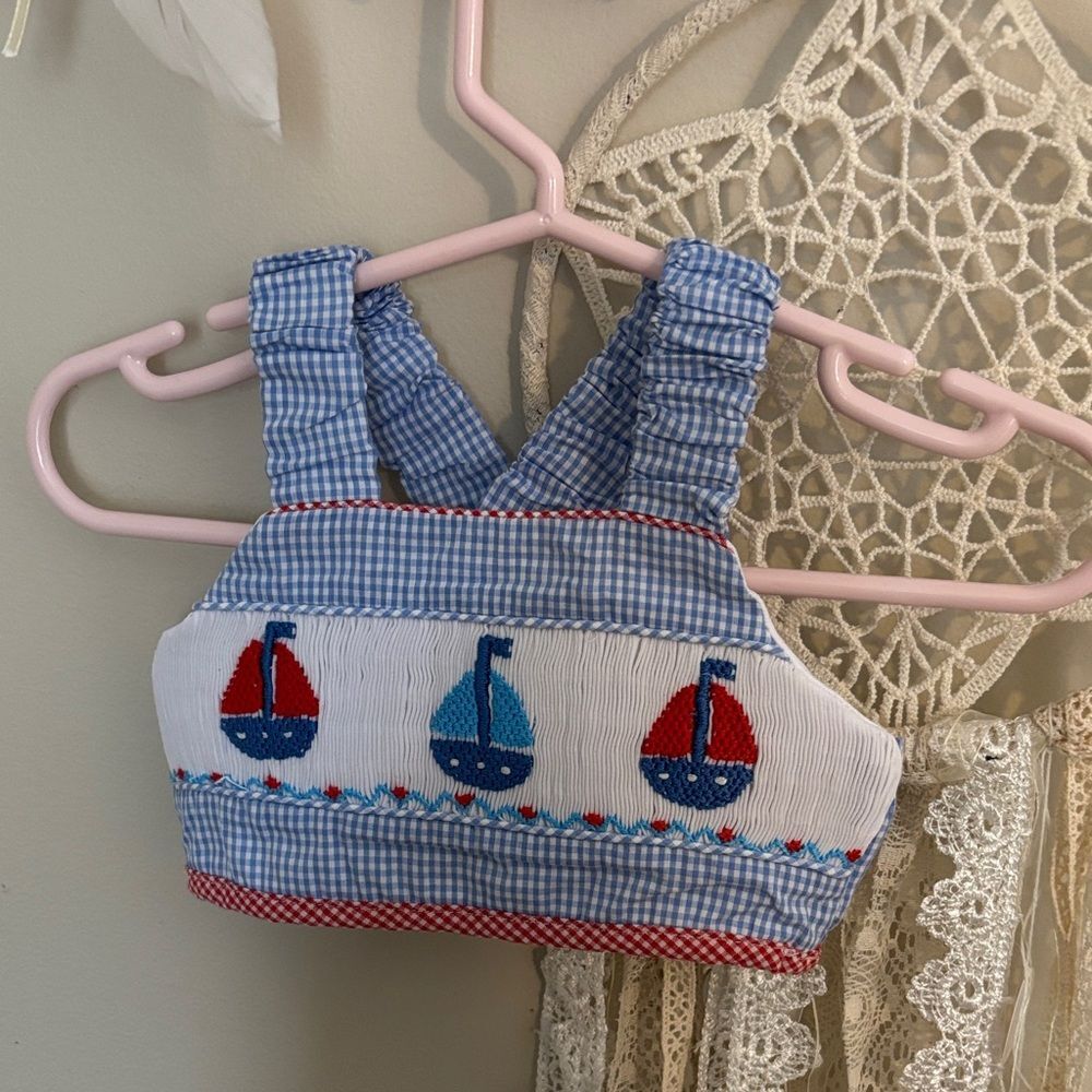 Babeeni Smocked Blue and Red Sailboat crop top size 6 months